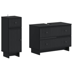 2 Piece Bathroom Cabinet Set EDE Engineered Wood Black Vertical stripes