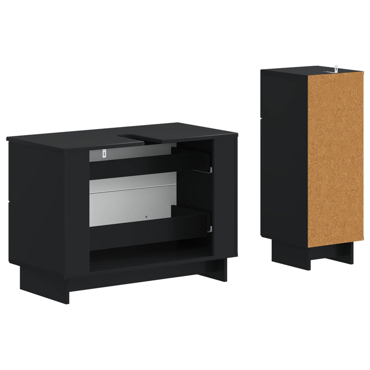 2 Piece Bathroom Cabinet Set EDE Engineered Wood Black Vertical stripes