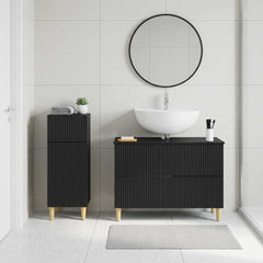 2 Piece Bathroom Cabinet Set EDE Engineered Wood Black Full vertical stripes