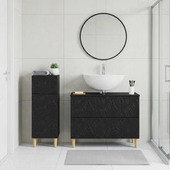 2 Piece Bathroom Cabinet Set EDE Engineered Wood Black Leaf pattern