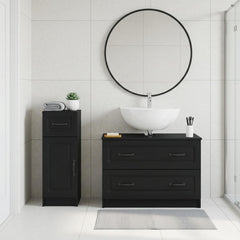2 Piece Bathroom Cabinet Set EDE Engineered Wood Black O-shape