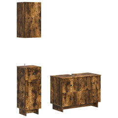 3 Piece Bathroom Cabinet Set EDE Engineered Wood Smoked Oak Vertical stripes