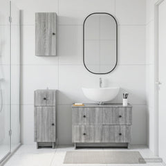 3 Piece Bathroom Cabinet Set ALKMAAR Grey Sonoma Vertical stripes
