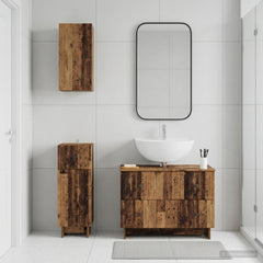 3 Piece Bathroom Cabinet Set EDE Engineered Wood Old Wood Vertical stripes