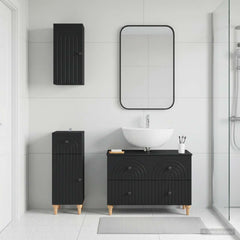 3 Piece Bathroom Cabinet Set EDE Engineered Wood Black Round stripes