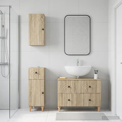 3 Piece Bathroom Cabinet Set EDE Engineered Wood Sonoma Oak Round stripes