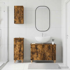 3 Piece Bathroom Cabinet Set EDE Engineered Wood Smoked Oak Round stripes