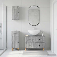 3 Piece Bathroom Cabinet Set ALKMAAR Grey Sonoma Round stripes