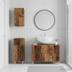 3 Piece Bathroom Cabinet Set EDE Engineered Wood Old Wood Round stripes
