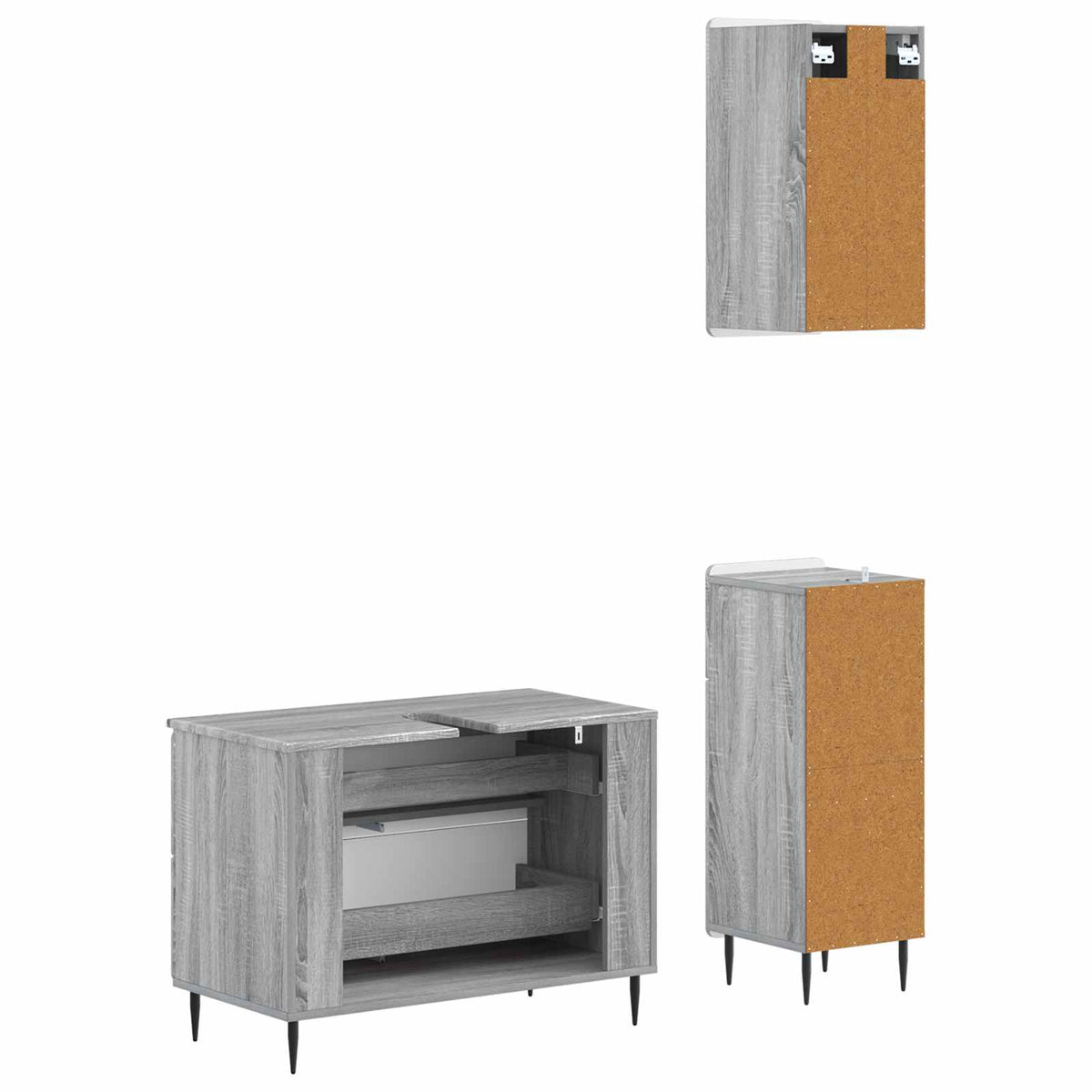 3 Piece Bathroom Cabinet Set ALKMAAR Grey Sonoma Round edge stripes