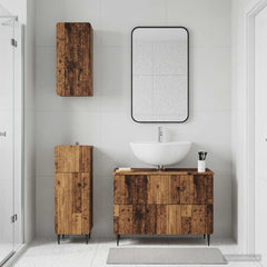 3 Piece Bathroom Cabinet Set EDE Engineered Wood Old Wood Round edge stripes