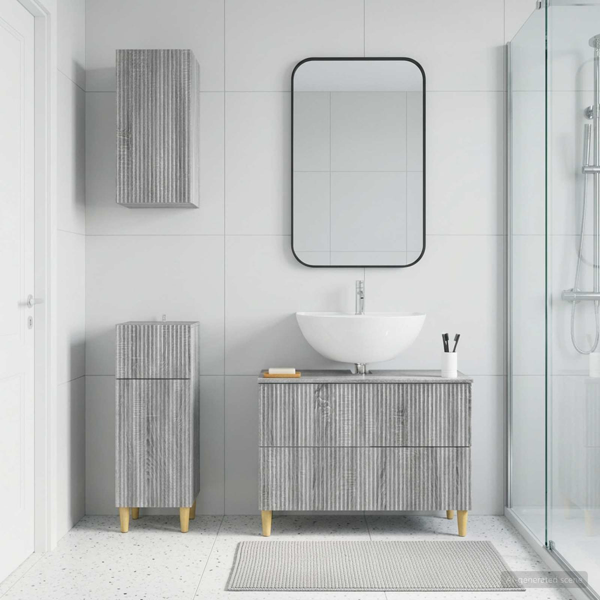 3 Piece Bathroom Cabinet Set ALKMAAR Grey Sonoma Full vertical stripes