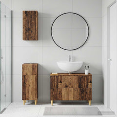 3 Piece Bathroom Cabinet Set EDE Engineered Wood Old Wood Full vertical stripes