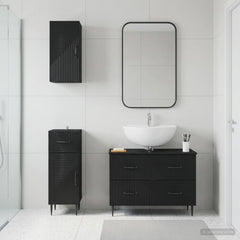 3 Piece Bathroom Cabinet Set EDE Engineered Wood Black Two-way stripes