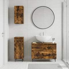 3 Piece Bathroom Cabinet Set EDE Engineered Wood Smoked Oak Two-way stripes