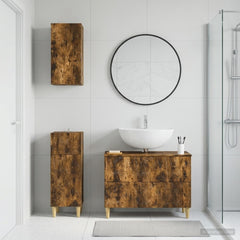 3 Piece Bathroom Cabinet Set EDE Engineered Wood Smoked Oak Leaf pattern