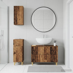 3 Piece Bathroom Cabinet Set EDE Engineered Wood Old Wood Leaf pattern
