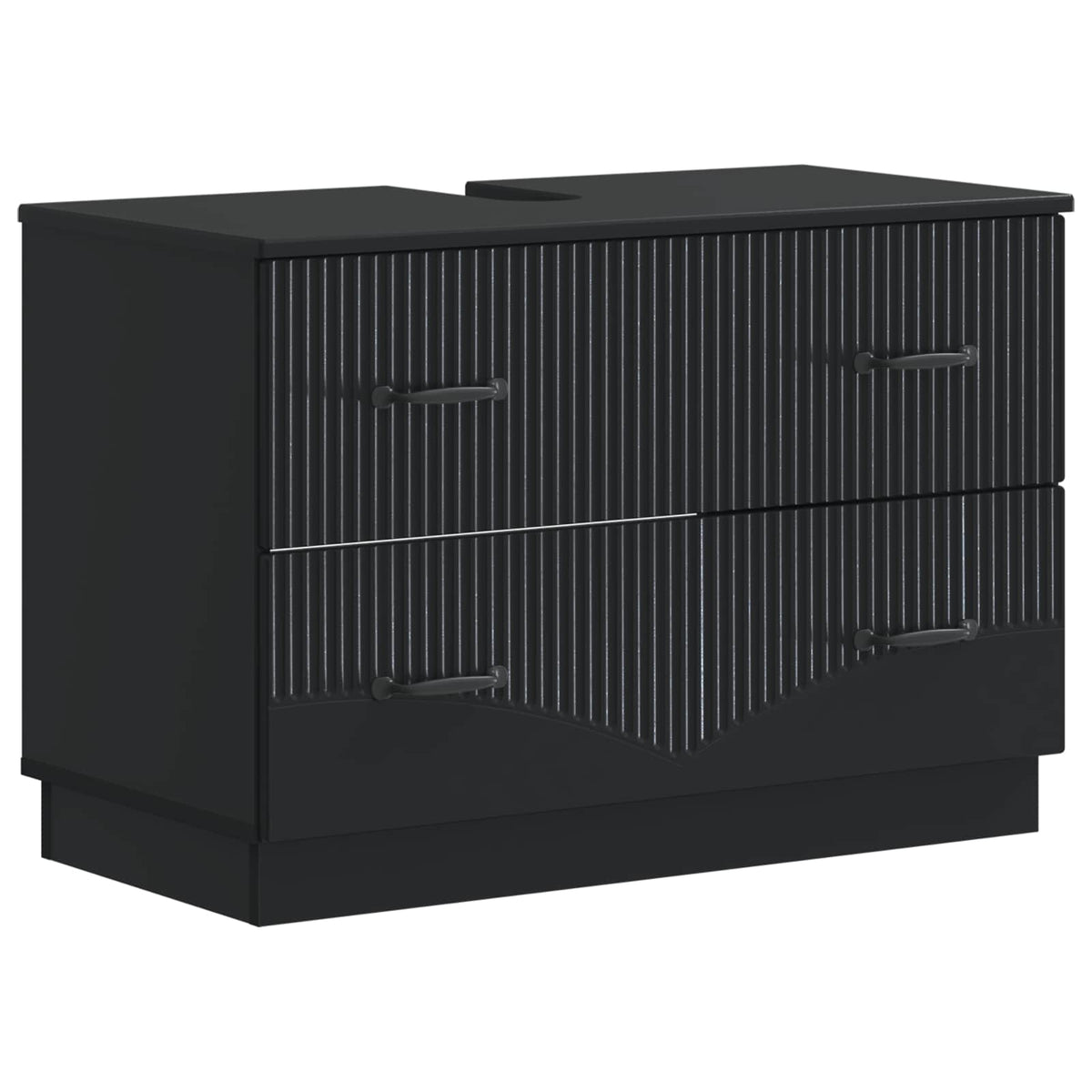 3 Piece Bathroom Cabinet Set EDE Engineered Wood Black V-shape stripes