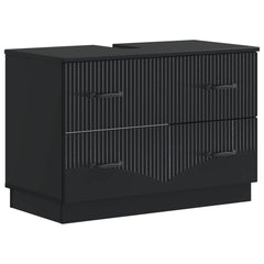 3 Piece Bathroom Cabinet Set EDE Engineered Wood Black V-shape stripes