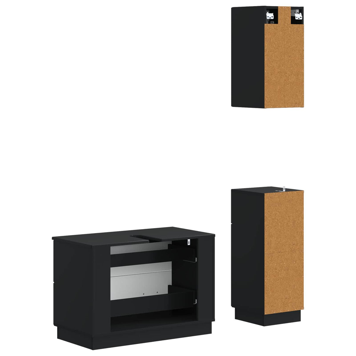 3 Piece Bathroom Cabinet Set EDE Engineered Wood Black V-shape stripes