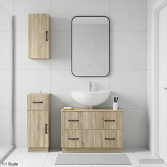 3 Piece Bathroom Cabinet Set EDE Engineered Wood Sonoma Oak V-shape stripes