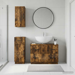 3 Piece Bathroom Cabinet Set EDE Engineered Wood Smoked Oak V-shape stripes
