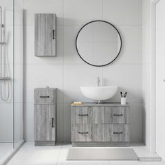 3 Piece Bathroom Cabinet Set ALKMAAR Grey Sonoma V-shape stripes