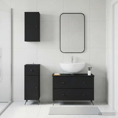 3 Piece Bathroom Cabinet Set EDE Engineered Wood Black Round edge