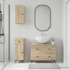 3 Piece Bathroom Cabinet Set EDE Engineered Wood Sonoma Oak Round edge