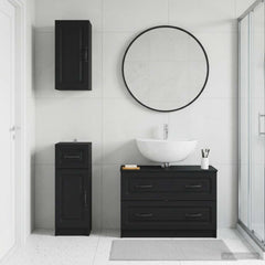 3 Piece Bathroom Cabinet Set EDE Engineered Wood Black O-shape