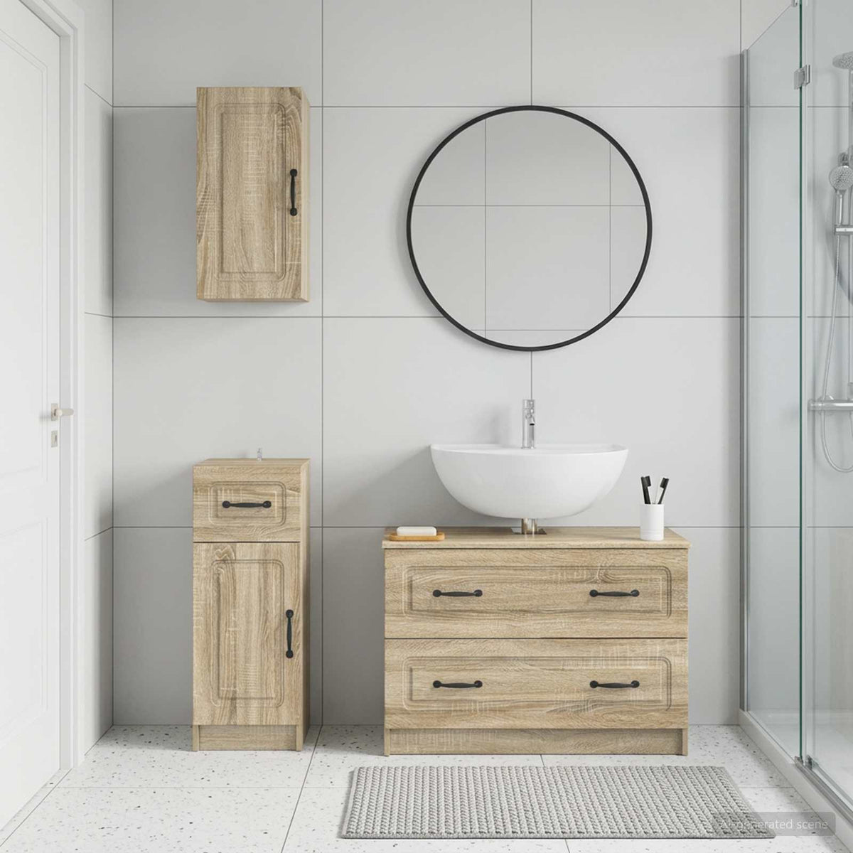 3 Piece Bathroom Cabinet Set EDE Engineered Wood Sonoma Oak O-shape