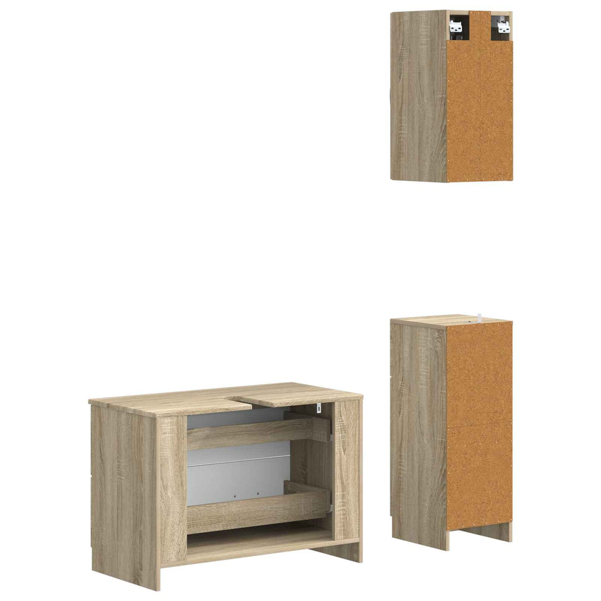 3 Piece Bathroom Cabinet Set EDE Engineered Wood Sonoma Oak O-shape