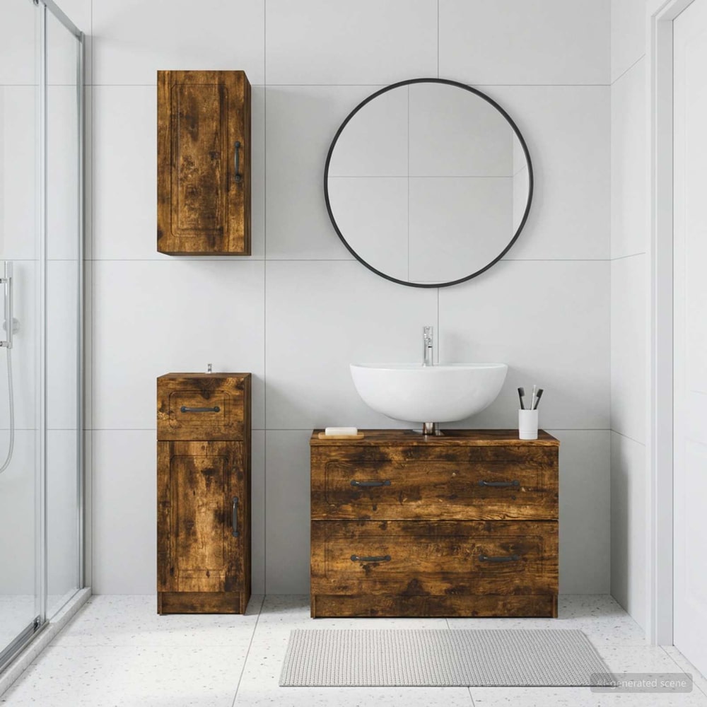 3 Piece Bathroom Cabinet Set EDE Engineered Wood Smoked Oak O-shape