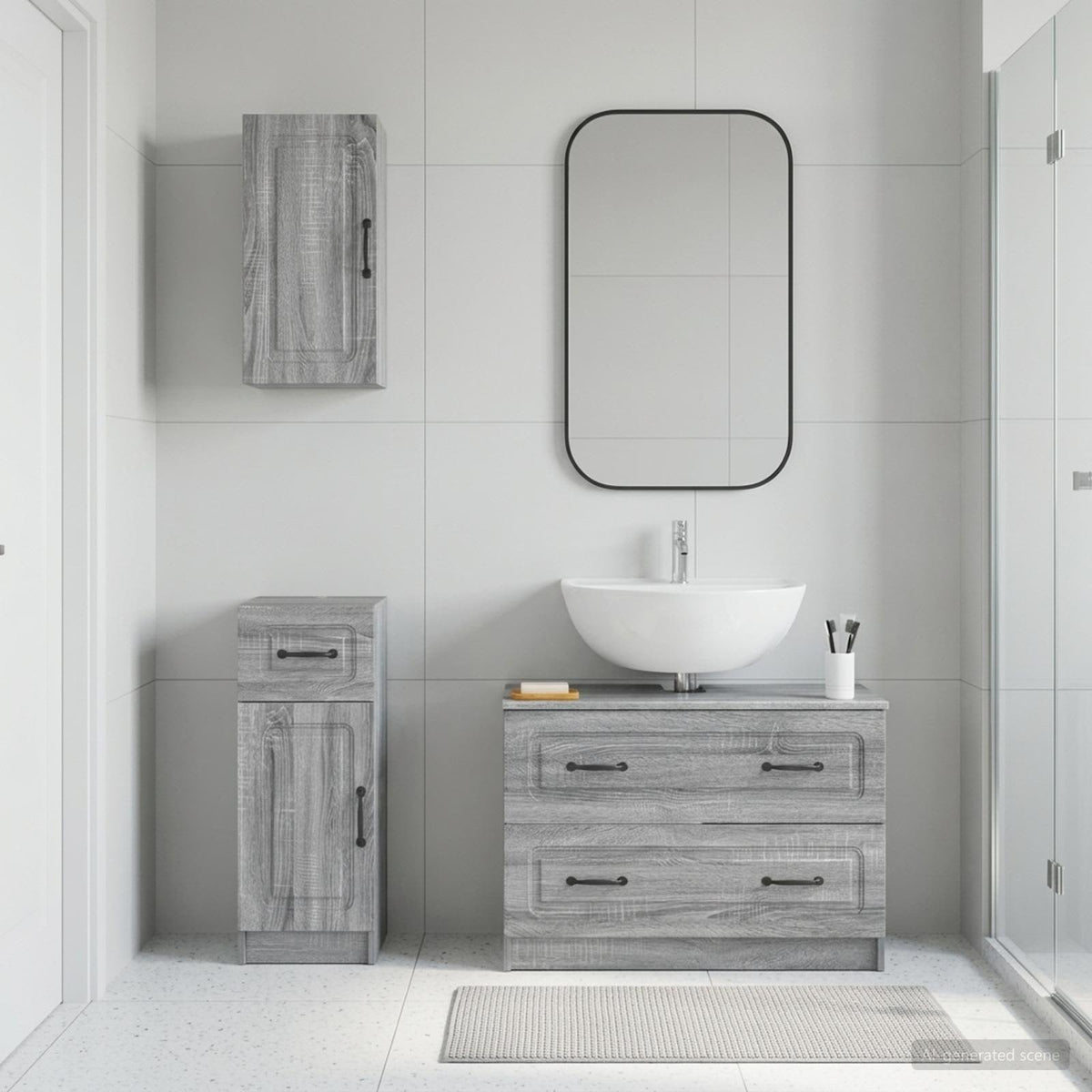 3 Piece Bathroom Cabinet Set ALKMAAR Grey Sonoma O-shape