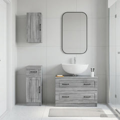 3 Piece Bathroom Cabinet Set ALKMAAR Grey Sonoma O-shape