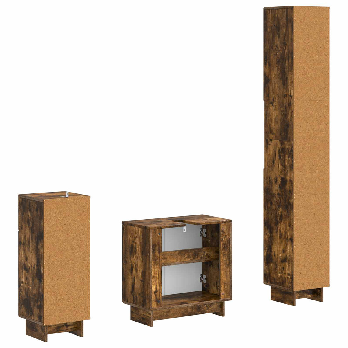 3 Piece Bathroom Cabinet Set EDE Engineered Wood Smoked Oak Vertical stripes