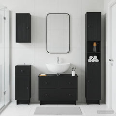 4 Piece Bathroom Cabinet Set EDE Engineered Wood Black Vertical stripes