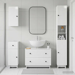 4 Piece Bathroom Cabinet Set EDE High Gloss White Vertical stripes