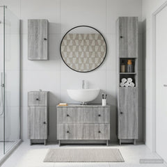 4 Piece Bathroom Cabinet Set ALKMAAR Grey Sonoma Vertical stripes