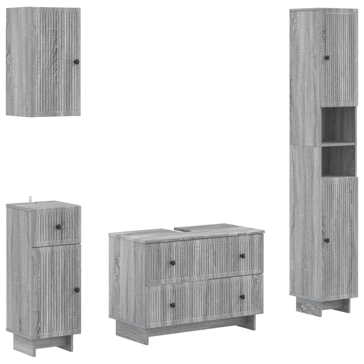 4 Piece Bathroom Cabinet Set ALKMAAR Grey Sonoma Vertical stripes