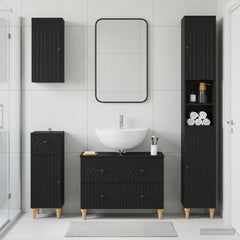 4 Piece Bathroom Cabinet Set EDE Engineered Wood Black Round stripes