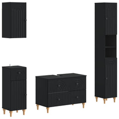 4 Piece Bathroom Cabinet Set EDE Engineered Wood Black Round stripes