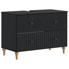 4 Piece Bathroom Cabinet Set EDE Engineered Wood Black Round stripes
