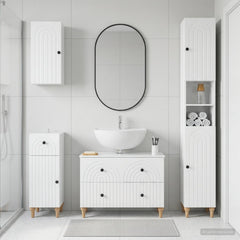 4 Piece Bathroom Cabinet Set EDE High Gloss White Round stripes