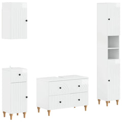 4 Piece Bathroom Cabinet Set EDE High Gloss White Round stripes