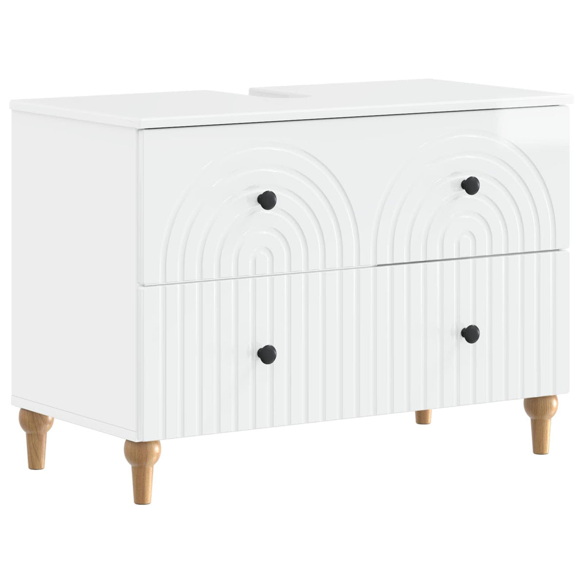 4 Piece Bathroom Cabinet Set EDE High Gloss White Round stripes