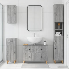 4 Piece Bathroom Cabinet Set ALKMAAR Grey Sonoma Round stripes
