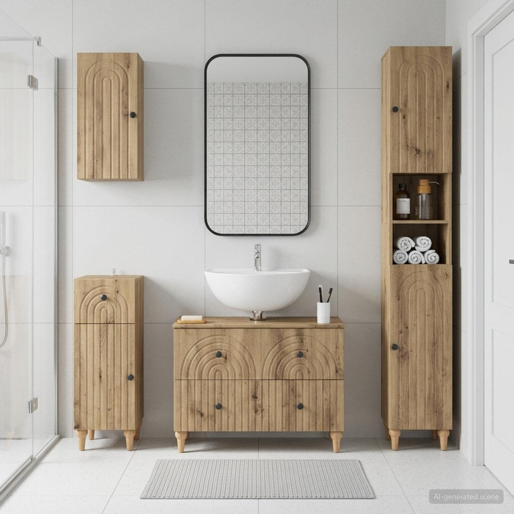 4 Piece Bathroom Cabinet Set ALKMAAR Artisan Oak Round stripes