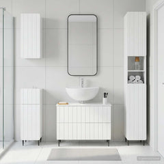 4 Piece Bathroom Cabinet Set EDE High Gloss White Round edge stripes