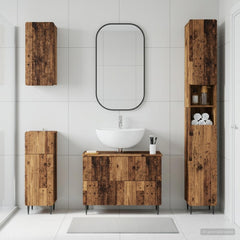 4 Piece Bathroom Cabinet Set EDE Engineered Wood Old Wood Round edge stripes